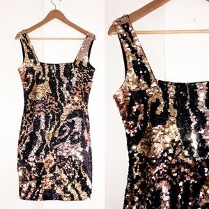 Oleg Cassini Black Tie Dress Sequins Sleeveless